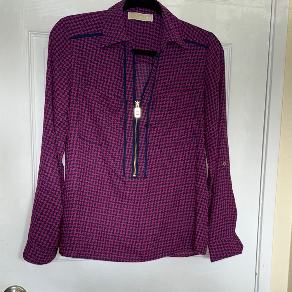Women's Michael Kors Pink and navy Zip-Up Top
